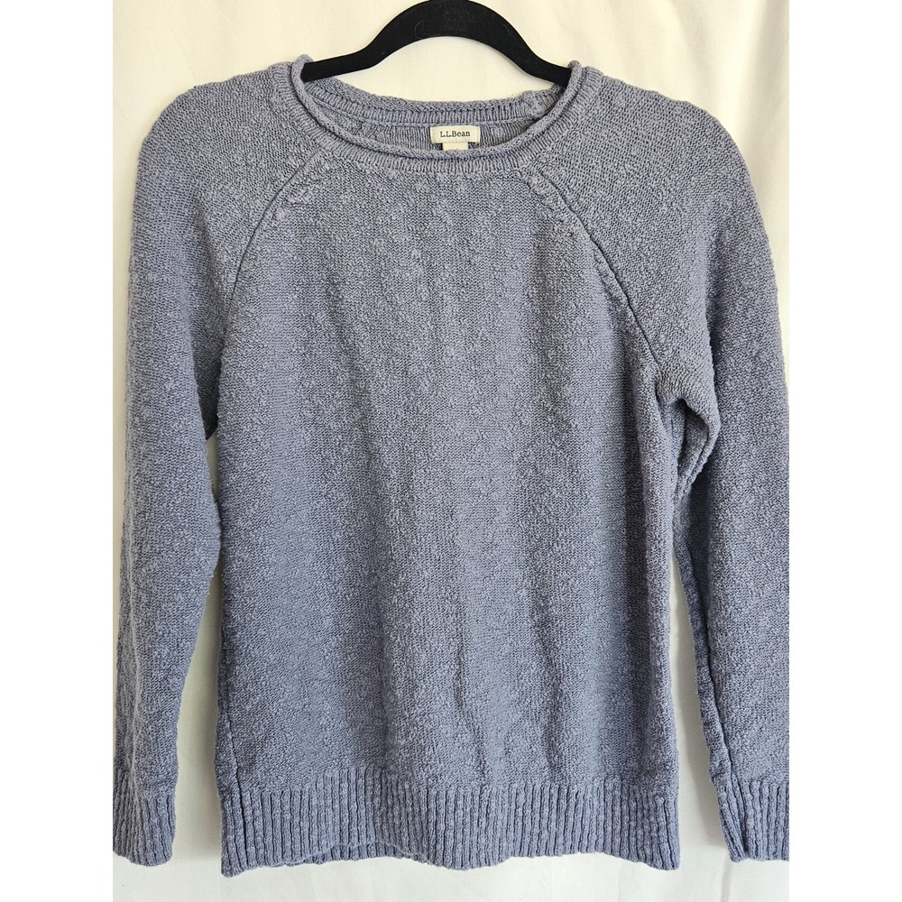 LL Bean Womens Small Tall Cotton Crewneck Sweater Gray Blue Textured Knit